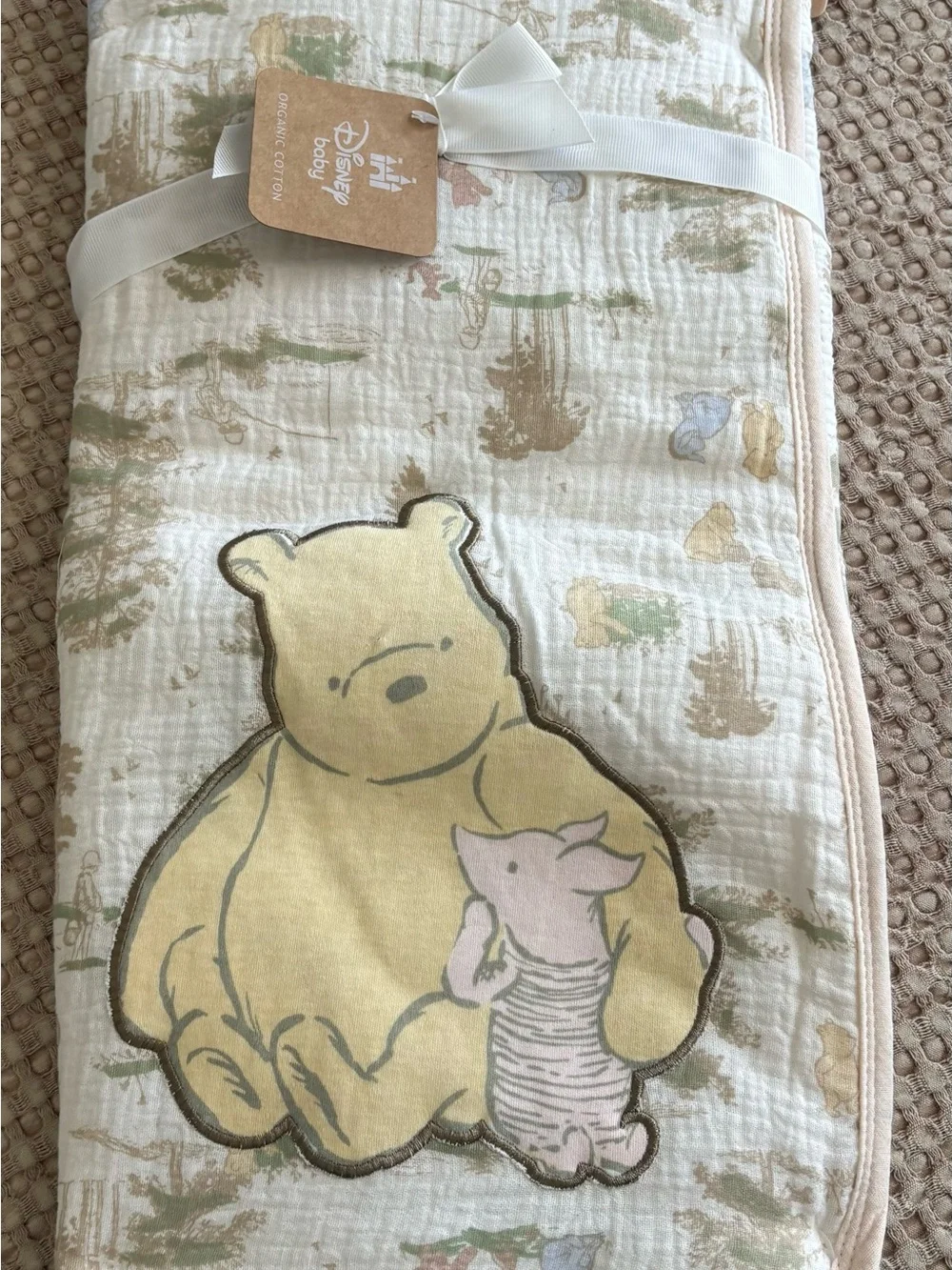 Disney Baby Organic Cotton Muslin Blanket - Cream, Tan & Green - Picture 1 of 5